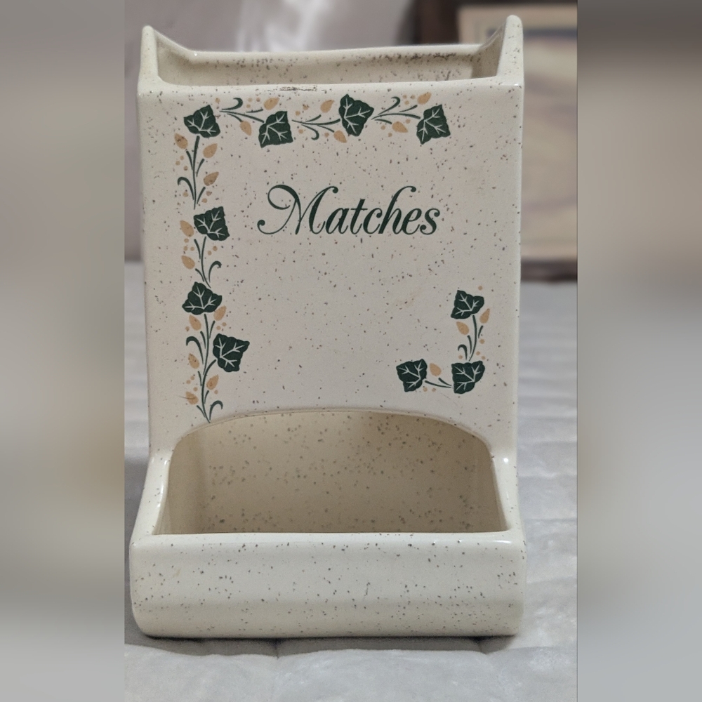 Vintage wall Ceramic wall Mounted Match Holder with Ivy Design Cottagecore